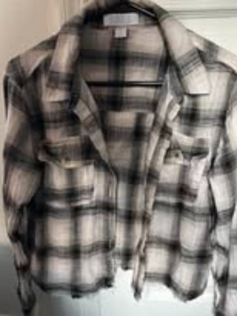 Womens grey white black flannel - short waisted -long sleeves 2 pockets -collar